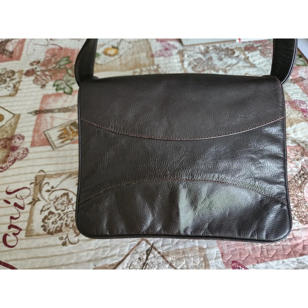 VINTAGE Women's Genuine Leather Handbag Shoulder Bag Brown Made in‎ ITALY